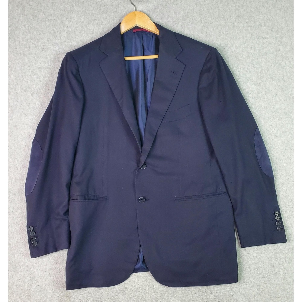 Sartoria‎ Partenopea Sport Coat Mens 50 (US 40) Blue Wool Cashmere Elbow Patch